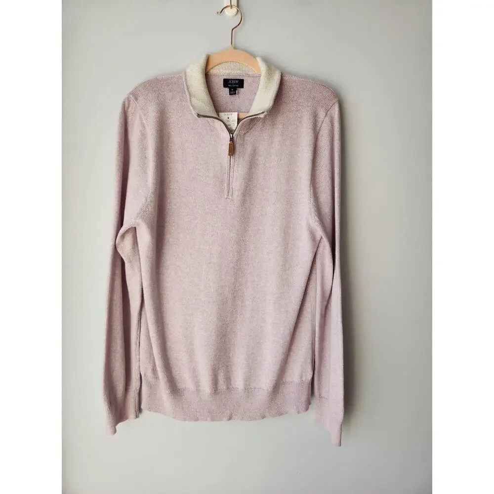 NWT J. Crew Cotton Quarter-Zip Sweater Heather Light Purple Wisteria M